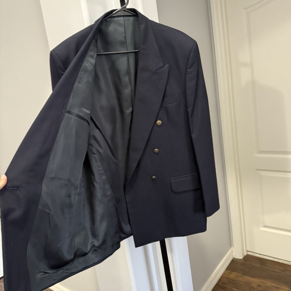 Vintage Oscar de la Renta Men’s Navy Blue Double-Breasted Blazer 42R - Picture 4 of 14